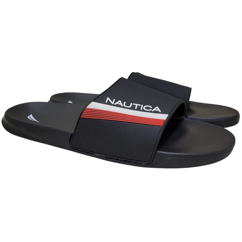 Nautica Men Norwood Summer Beach Pool Slides Size US 13M Black White Red